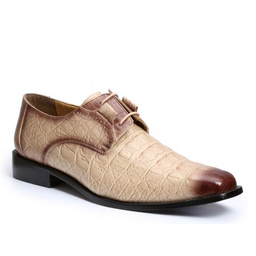Giorgio Brutini "Hendricks" Beige / Brown Hornback Crocodile Print Shoes 21092